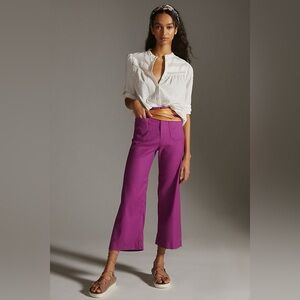 Anthropologie Maeve The Colette Linen Crop Wide Leg Pants Vibrant Purple Size 25